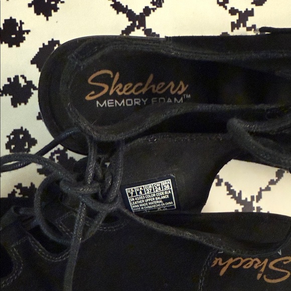 Skechers Women's Wedge Lace-Up Sandals - Black - US Size 7 - EUC - Picture 11 of 12